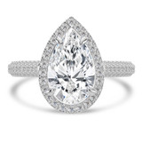 Pear Lab Created Diamond 4-Prong 3-Row Pave Cathedral Halo Engagement Ring in White Gold (MVSLG1551-W)