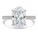 Oval Lab Created Diamond 4-Prong Catheral Solitaire with Accents Engagement Ring in White Gold with Hidden Halo and Accents (MVSLG1553-W)