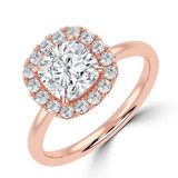 Cushion Lab Created Diamond 4-Prong Open Bridge Halo Engagement Ring in Rose Gold (MVSLG1556-R)