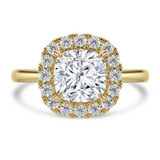 Cushion Lab Created Diamond 4-Prong Open Bridge Halo Engagement Ring in Yellow Gold (MVSLG1556-Y)