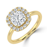 Cushion Lab Created Diamond 4-Prong Open Bridge Halo Engagement Ring in Yellow Gold (MVSLG1556-Y)