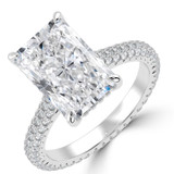 Radiant Lab Created Diamond 4-Prong 3-Row Pave Cathedral Solitaire with Accents Engagement Ring in White Gold with Hidden Halo and Accented Bridge (MVSLG1560-W)