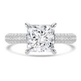Princess Lab Created Diamond 4-Prong 3-Row Pave  Halo Engagement Ring in White Gold with Hidden Halo and Accents (MVSLG1563-W)