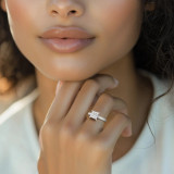 Princess Lab Created Diamond 4-Prong 3-Row Pave  Halo Engagement Ring in White Gold with Hidden Halo and Accents (MVSLG1563-W)