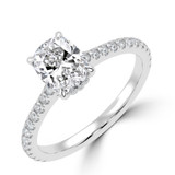 Cushion Lab Created Diamond 4-Prong Cathedral Solitaire with Accents Engagement Ring in White Gold with Hidden Halo (MVSLG1565-W)