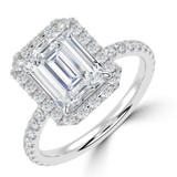 Emerald Lab Created Diamond 4-Prong Open Bridge Halo Engagement Ring in White Gold (MVSLG1571-W)