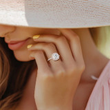 Cushion Lab Created Diamond 4-Prong Open Bridge Halo Engagement Ring in Rose Gold (MVSLG1573-R)