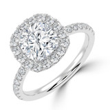 Cushion Lab Created Diamond 4-Prong Open Bridge Halo Engagement Ring in White Gold (MVSLG1573-W)