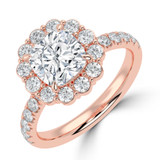 Cushion Lab Created Diamond 4-Prong Open Bridge Floral Halo Engagement Ring in Rose Gold (MVSLG1577-R)