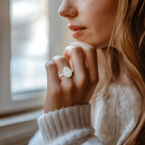 Pear Lab Created Diamond 3-Prong Open Bridge Halo Engagement Ring in White Gold (MVSLG1580-W)