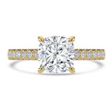Cushion Lab Created Diamond 4-Prong Catheral Solitaire with Accents Engagement Ring in Yellow Gold with Hidden Halo and Accents (MVSLG1581-Y)