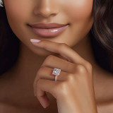 Princess Lab Created Diamond 4-Prong 3-Row Pave Rollover Halo Engagement Ring in Rose Gold with Hidden Accents (MVSLG1582-R)
