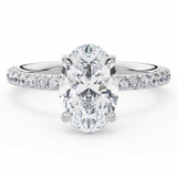 Oval Lab Created Diamond 4-Prong Solitaire with Accents Engagement Ring in White Gold (MVSLG1584-W)