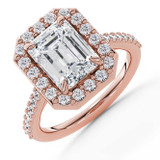 Emerald Lab Created Diamond 4-Prong Accented Crossover Bridge Halo Engagement Ring in Rose Gold (MVSLG1587-R)