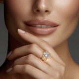 Radiant Lab Created Diamond 4-Prong Split-Shank Cathedral Halo Engagement Ring in Yellow Gold (MVSLG1589-Y)