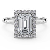 Emerald Lab Created Diamond 4-Prong Open Bridge Halo Engagement Ring in White Gold (MVSLG1592-W)