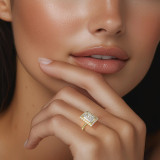 Radiant Lab Created Diamond 4-Prong Open Bridge Halo Engagement Ring in Yellow Gold (MVSLG1595-Y)