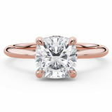 Cushion Lab Created Diamond Hidden Halo Solitaire with Accents Engagement Ring in Rose Gold with Accented Bridge (MVSLG1606-R)