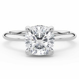 Cushion Lab Created Diamond Hidden Halo Solitaire with Accents Engagement Ring in White Gold with Accented Bridge (MVSLG1606-W)