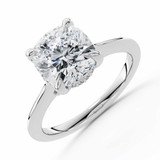 Cushion Lab Created Diamond Hidden Halo Solitaire with Accents Engagement Ring in White Gold with Accented Bridge (MVSLG1606-W)