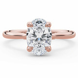 Oval Lab Created Diamond Hidden Halo Solitaire with Accents Engagement Ring in Rose Gold with Accented Bridge (MVSLG1607-R)