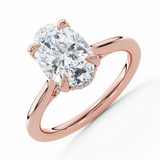 Oval Lab Created Diamond Hidden Halo Solitaire with Accents Engagement Ring in Rose Gold with Accented Bridge (MVSLG1607-R)