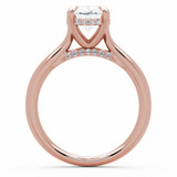 Oval Lab Created Diamond Hidden Halo Solitaire with Accents Engagement Ring in Rose Gold with Accented Bridge (MVSLG1607-R)