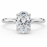 Oval Lab Created Diamond Hidden Halo Solitaire with Accents Engagement Ring in White Gold with Accented Bridge (MVSLG1607-W)