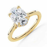Oval Lab Created Diamond Hidden Halo Solitaire with Accents Engagement Ring in Yellow Gold with Accented Bridge (MVSLG1607-Y)