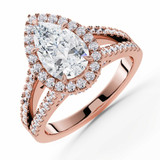 Pear Lab Created Diamond Cathedral Split-shank Pear Halo Engagement Ring in Rose Gold with Hidden Halo and Bridge Accents (MVSLG1609-R)