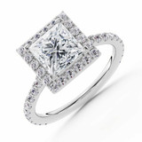 Princess Lab Created Diamond Cathedral Princess Halo Engagement Ring in White Gold with Accents (MVSLG1610-W)