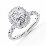 Cushion Lab Created Diamond Rollover Halo Engagement Ring in White Gold with Hidden Bridge & Basket Accents (MVSLG1611-W)