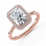 Radiant Lab Created Diamond rollover Emerald Halo Engagement Ring in Rose Gold with Accented Bridge & Basket (MVSLG1613-R)