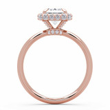 Radiant Lab Created Diamond rollover Emerald Halo Engagement Ring in Rose Gold with Accented Bridge & Basket (MVSLG1613-R)