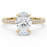 Oval Lab Created Diamond Hidden Halo Solitaire with Accents Engagement Ring in Yellow Gold with Three-row Pave Shared Prong Accents (MVSLG1614-Y)