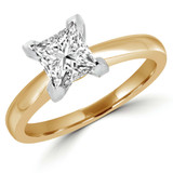 Princess Diamond Pinched Cathedral V-Prong Solitaire Engagement Ring in Yellow Gold (MVS0027-Y)