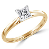 Princess Diamond Tapered Cathedral V-Prong Solitaire Engagement Ring in Yellow Gold (MVS0029-Y)