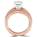 Round Diamond Vintage Solitaire with Accents Engagement Ring and Wedding Band Set Ring in Rose Gold (MVS0045-R)