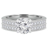 Round Diamond Vintage Solitaire with Accents Engagement Ring and Wedding Band Set Ring in White Gold (MVS0045-W)