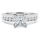 Princess Diamond Cathedral V-Prong Solitaire with Accents Engagement Ring in White Gold with Channel Set Accents (MVS0048-W)