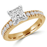 Princess Diamond V-Prong Solitaire with Accents Engagement Ring in Yellow Gold (MVS0059-Y)
