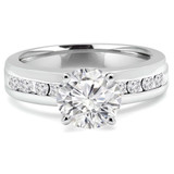 Round Diamond Solitaire with Accents Engagement Ring in White Gold with Channel Set Accents (MVS0060-W)