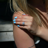 Round Diamond Split Shank Cathedral Diamond Bridge Cushion Double Halo Engagement Ring in White Gold (MVS0067-W)