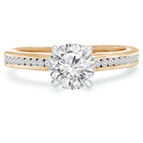Round Diamond Cathedral Solitaire with Accents Engagement Ring in Yellow Gold with Channel Set Accents (MVS0068-Y)