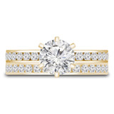 Round Diamond 6-Prong Solitaire with Accents Engagement Ring and Wedding Band Set Ring in Yellow Gold Channel Set Accents (MVS0072-Y)