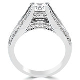 Round Diamond Vintage Split-Shank Three-Row Cathedral Diamond Bridge Solitaire with Accents Engagement Ring in White Gold (MVS0080-W)