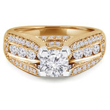 Round Diamond Vintage Split-Shank Three-Row Cathedral Diamond Bridge Solitaire with Accents Engagement Ring in Yellow Gold (MVS0080-Y)