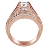 Round Diamond Vintage Split-Shank Three-Row Cathedral Diamond Bridge Solitaire with Accents Engagement Ring and Wedding Band Set Ring in Rose Gold (MVS0081-R)