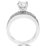 Round Diamond Vintage Reverse Tapered Solitaire with Accents Engagement Ring and Wedding Band Set Ring in White Gold (MVS0085-W)