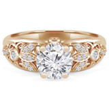 Round Diamond Vintage Floral Solitaire with Accents Engagement Ring in Yellow Gold (MVS0095-Y)